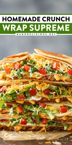 A must-try lunch recipe for lunch at home! Not only is this copycat Taco Bel crunch wrap healthier, but it is also better-tasting. This lunch meal idea is also a family-friendly dinner! Pin this for later! Crunch Wrap Supreme Casserole, Crunch Wrap Supreme Recipe, Taco Bell Copycat, Easy Lunch Idea, Crunch Wrap, Healthy Dinner Recipe, Griddle Recipes, Christmas Dinner Menu, High Vibrations