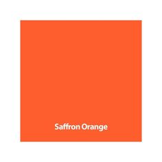 an orange square with the words saffron orange in white lettering on it's side