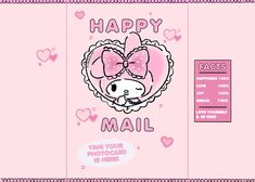 a pink greeting card with an image of a pig in a heart and the words happy mail