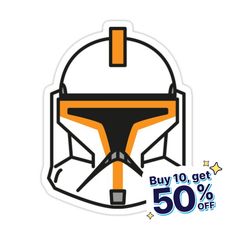 a sticker that says buy 10 get 50 % off with the image of a boba fett helmet