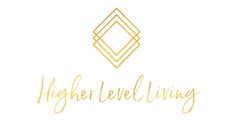 the logo for higher level living, which is gold and white with an image of a diamond