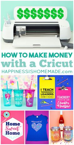 the words how to make money with a cricut are shown in front of pictures of