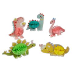 four different types of plastic toys in the shape of animals