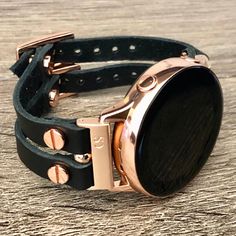 High Quality 7mm Genuine Leather Bracelet For Samsung Galaxy Watch 42mm With Rose Gold Plated Brass Metal Connectors, Buckle Clasp & Rivets Includes Rose Gold Filled Sterling Silver Spacer Beads Comfortable Adjustable Size Women Fashion Wristband Designed & Handmade By Simeon D Jewelry Studio Please Measure Your Wrist As Pictured & Select Size Not For Other Models. Samsung Watch Is Not Included Follow My Studio On Social Media For More Designs Wristband Design, Gold Galaxy, Samsung Watch, Genuine Leather Bracelet, Bracelet Rose Gold, Wrist Jewelry, Samsung Galaxy Watch, Bracelet Women, Jewelry Studio