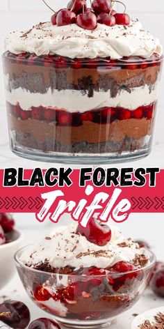 black forest trifle with whipped cream and cherries on top