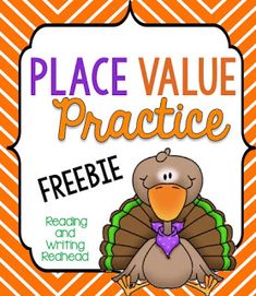 place value practice for reading and writing with a turkey on an orange chevron background