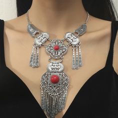 Bohemian Alloy Necklaces, Bohemian Alloy Dangle Necklaces, Bohemian Dangle Necklaces In Alloy, Bohemian Alloy Necklace, Tibetan Necklace, Waist Jewelry, Red Necklace, Bohemian Bracelets, Bohemian Rings