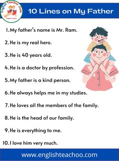 an english worksheet with the words 10 lines on my father and his son