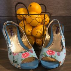 Absolutely Stunning Slingback Hale Bob Spring Blue Peep Toe Heels! They Have Never Been Worn, And They Are Extremely Sturdy And Have Little Stud Embellishments Along The Side. A Must Have!! Also, These Will Fit A Child's Size 6y If You Have A Teenager Who Adores Them As Much As You Will! Bob Shoes, Side A, Peep Toe Heels, Shoes Women Heels, Embellishments, Shoes Heels, Women Shoes, Heels, Floral