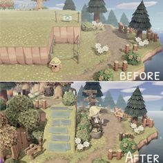 the before and after pictures of an animal crossing game