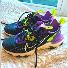 Nike React Vision Gravity Purple Volt Shoes Women’s 7.5 Green Black White Tennis. Nwot. Sneakers. Athletic. Casual. Nike Breathable Purple Running Shoes, Purple Round Toe Sneakers For Running Errands, Purple Sneakers With Laces For Running Errands, Purple Sneakers With Laces, Purple Sneakers With Boost Midsole For Casual Wear, Nike Purple Running Shoes For Streetwear, Nike Casual Purple Running Shoes, Casual Nike Running Shoes In Purple, Casual Nike Purple Running Shoes