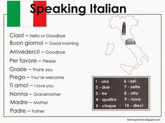 an italian language poster with the words speaking italian in front of a map of italy