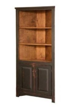 a wooden bookcase with two doors and drawers