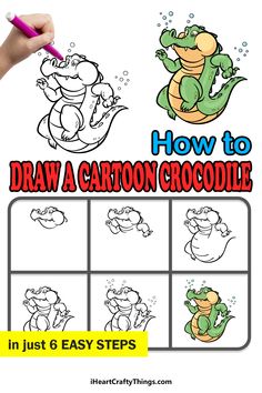 how to draw a cartoon crocodile in just 6 easy steps with pictures and instructions for kids