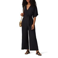 Black crepe (100% Polyester). Jumpsuit. Short sleeves. V-neckline. Hidden back zipper closure. Partially lined. Pockets. 55" from shoulder to hemline; 27" Inseam. Imported. Jumpsuit Short, Vanessa Bruno, Rent The Runway, Closet Designs, Jumpsuit, Short Sleeves, Zipper, Fashion Design, Black