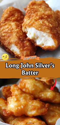 some fried food is in a basket with the words long john silver's batterer