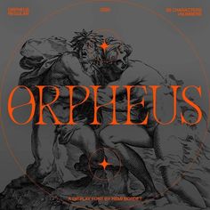 an orange and black poster with the word ophelus in it's center