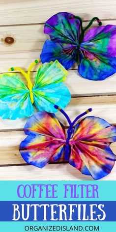 three colorful butterflies with the words summer crafts and activities