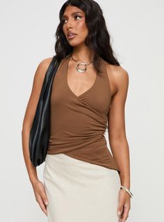 Marvin Halter Top Brown Womens Knit Tops, Strappy Top, Brown Top, Princess Polly, Studio Shoot, Good Stretches, Strapless Tops, Cami Tanks, Summer Top