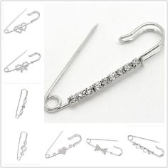 several different types of hooks and hooks with crystal stones on the ends, all in various shapes and sizes