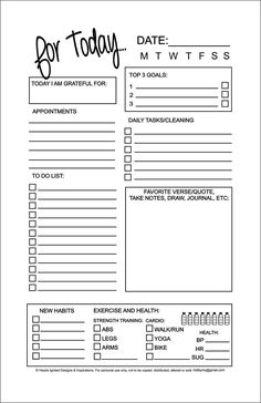 the printable daily planner is shown in black and white