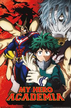 an anime poster with the characters from my hero academia and their names on it