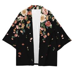 This item is for 1 x Kimono. Please note this is in Asian sizing, smaller than western size e.g. UK, US, AU. Please check the measurements carefully before making a purchase. If you are not sure which size to buy, please provide height and weight, we will recommend a suitable size. Please allow 1-3cm discrepancy due to different measurement method. Material: polyester Color: black Size: S, M, L, XL, 2XL, 3XL, 4XL, 5XL, 6XL S: length 27.6 in/70cm, shoulder 21.3 in/54cm, bust 42.5 in/108cm, sleeve Printed Kimono Jacket, Gilet Kimono, Moda Kimono, Black Floral Kimono, Floral Kimono Cardigan, Flower Kimono, Kimono Outerwear, Kimono Floral, Kimono Shirt