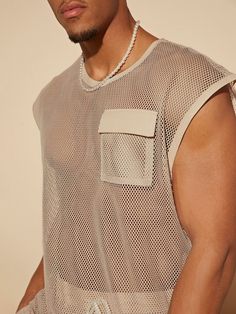 Manfinity Homme Camisa Sin Mangas De Hombre, Holgada Con Bolsillo Con Solapa Y Parche Con Detalle Transparente, Con Pantalones Cortos A Juego | SHEIN USA Casual Mesh Vest For Summer, Casual Summer Vest With Dropped Armholes, Summer Mesh Tank Top, Summer Beach Tank Top With Pockets, Summer Sleeveless Tops With Pockets, Spring Sleeveless Mesh Tank Top, Summer Vest With Pockets, Spring Mesh Sleeveless Tank Top, Fishnet Top Men