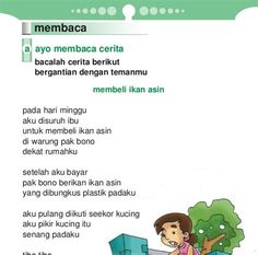 an image of a person sitting on a bench in front of a tree with the words membaca written below it