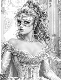 a drawing of a woman wearing a masquerade