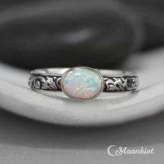 Silver Oval Opal Promise Ring | Moonkist Designs Purity Rings, Ring Design Ideas, Opal Promise Ring, Opal Stacking Ring, Sterling Silver Opal Ring, October Birthstone Ring, October Birthstone Rings, White Opal Ring, Silver Opal Ring