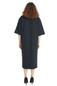 The Esteez black oversized Tee dress is a modest casual high-low dress. It hangs straight down from the shoulders, and is appropriate for all sizes and body types. Made of our very own soft blend of cotton and spandex. A simple dress that can be dressed up or down is a definite must-have. Modest / tznius casual hi-low dress Crew neck pull-on closure Loose 3/4 sleeves cover elbows Below knee length Opaque - does not require a shell Do not size up as this is an oversized style and is meant to be l Black Oversized Midi Dress With Short Sleeves, High Low Dresses Casual, Cheap Relaxed Fit Short Sleeve T-shirt Dress, Plus Size Pencil Skirt, Black Oversized Crew Neck T-shirt Dress, Ponte Skirt, Cotton Pencil Skirt, Black Relaxed Fit T-shirt With Breathable Fabric, Long Sleeve Cotton Tops