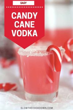 a candy cane vodka in a glass with the text easy candy cane vodka