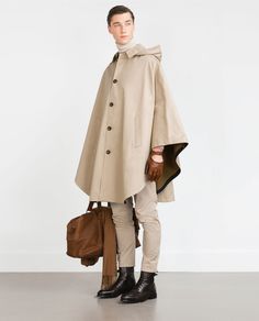 ZARA - HOMBRE - CAPA CAPUCHA Poncho Men, Hooded Cape, Cyberpunk Fashion, Trench Coat Men, Cape Coat