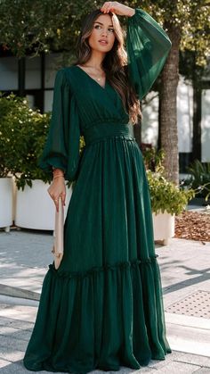 Details: Tiered accent V neckline Long sleeves Midi dress Size Chart: Size Length Bust inch cm inch cm S 39 100 33 84 M 39.7 101 34.6 88 L 40 102 36.2 92 XL 40.5 103 37.8 96 2XL 41 104 39.4 100 Seasonal Living, Short Sleeve Maxi Dresses, Modest Fashion Outfits, Tiered Maxi Dress, Style Maxi Dress, Long Sleeve Midi, Long Sleeve Midi Dress, Maxi Dress With Sleeves