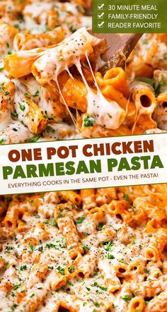 one pot chicken parmesan pasta is an easy and delicious dinner