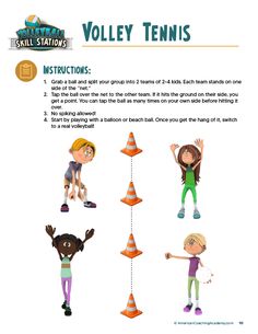 an activity sheet for children to learn how to play volleyball with the volley tennis team