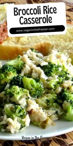 broccoli rice casserole on a plate with bread