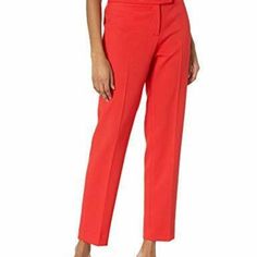 Sleek And Tailored, These Pants From Anne Klein Are A Flattering Pair To Be Styled To With Flowy Blouses And Your Favorite Pumps. Color: Rouge Front Zip With Hook And Eye With Tab Closure Zip Closure Unlined Dry Clean 98% Poly, 2% Elastane Size 14 Front Rise Approx. 11", Inseam Approx. 30 1/4" New With Tags Red Straight Leg Dress Pants For Spring, Red Straight Leg Dress Pants For Formal Occasions, Red Tapered Leg Pants For Formal Occasions, Red Fitted Dress Pants For Business Casual, Fitted Red Dress Pants For Business Casual, Red High-waisted Dress Pants For Formal, Red High-waisted Dress Pants For Formal Occasions, Red Ankle-length Formal Pants, Red Straight Leg Bottoms For Business Casual