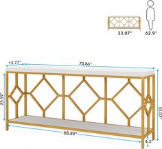 the measurements for a console table are shown