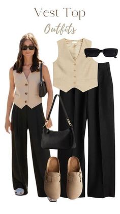 Casual Women's Outfits, Waistcoat Outfit Women, Vest Top Outfits, Waistcoat Outfit, Vest Outfits For Women, Elegance Dress, Beige Vest, Classic Style Outfits, Beige Outfit