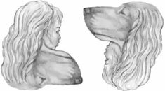 a drawing of a woman's head with long hair and a dog's face