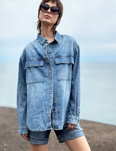 We set out to design a denim shirt that was adorable/comfy-beyond-words/every-day versatile. We didn't know it would become one of our all-time faves. Introducing the Oversized Denim Shirt from Wash Lab, in super-soft premium denim, in a flowy-free oversized cut that just feels...perfect! The model is 5'7" wearing size small Fabric: 100% Cotton Casual Everyday Washed Denim Top, Indigo Washed Denim Top With Relaxed Fit, Oversized Medium Wash Denim Top For Everyday, Trendy Denim Blue Top For Everyday, Denim Blue Relaxed Fit Top For Everyday, Trendy Relaxed Fit Everyday Denim Top, Trendy Washed Blue Relaxed Fit Denim Top, Oversized Denim Blue Top For Everyday, Trendy Relaxed Fit Washed Blue Denim Top