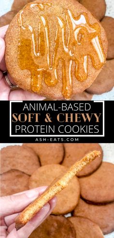 an animal - based soft and chewy protein cookie is shown