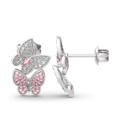 The perfect everyday earring for any butterfly lover, shine and sparkle in these classic studs. Crafted in sterling silver, the earring is the perfect reminder to be free and adventurous like a butterfly, take some time to enjoy life. Each butterfly earring is a must have for anyone wanting to add a sparkle to their outfit!Carat Weight: 1.2 ctStone Size: 1.5*3,1.2,1,0.8,1.2,1,0.8,3*1.5 mmNumber of Stones: 132 Stone Shape: Marquise, RoundStone Color: Diamond White, Fancy PinkWeight: 2.93 gWidth: Butterfly White Gold Earrings For Gift, Butterfly Shaped White Gold Earrings For Gift, Silver Butterfly Charm Earrings For Gifts, Sterling Silver Butterfly Charm Earrings, Silver Butterfly Charm Earrings, Silver Earrings With Butterfly Charm For Gift, Silver Butterfly Charm Drop Earrings, Sterling Silver Earrings With Butterfly Charm, Silver Sterling Butterfly Earrings