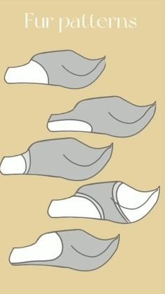 four different types of shoes with the words fur patterns on them in white and grey