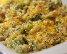 a casserole dish with broccoli and cheese