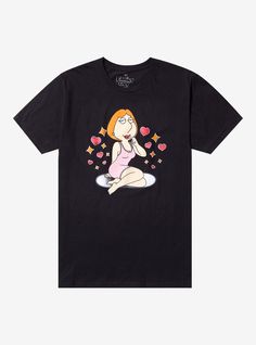 We're feeling flirty tonight. This Family Guy tee features Lois wearing a nightgown and in a playful pose. Plus  hearts and stars all around her.100% cottonWash cold; dry lowImportedListed in men'sunisex sizes Graphic Print Short Sleeve T-shirt For Pajama Party, Cotton T-shirt For Pajama Party With Relaxed Fit, Cotton Relaxed Fit T-shirt For Pajama Party, Cotton Graphic Print T-shirt For Pajama Party, Playful Pose, Hearts And Stars, Mens Graphic Tee, Hot Topic, Night Gown