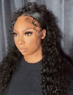 Slick Half Up Half Down Hair, Slick Back Half Up Half Down Hair, Graduation Hairstyle, Curly Hair Sew In, Bday Hair, Wig Installs, Skunk Hair, Slick Ponytail, Frontal Hair