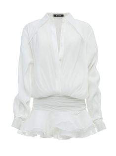 Material: Polyester Organza fabric Pleats hip band Side zipper See through Sample size: S Delicate dry clean Protect accessories before washing Our Style No. ZC_DREA Mini Dress in White Luxury White Long Sleeve Mini Dress, Luxury Fitted White Shirt, Luxury Trendy White Shirt, Ysl Dress White, Luxury White Cotton Mini Dress, Luxury White Silk Dress, Feminine Luxury Off White Mini Dress, White Drape Dress, Fitted Shirt Dress